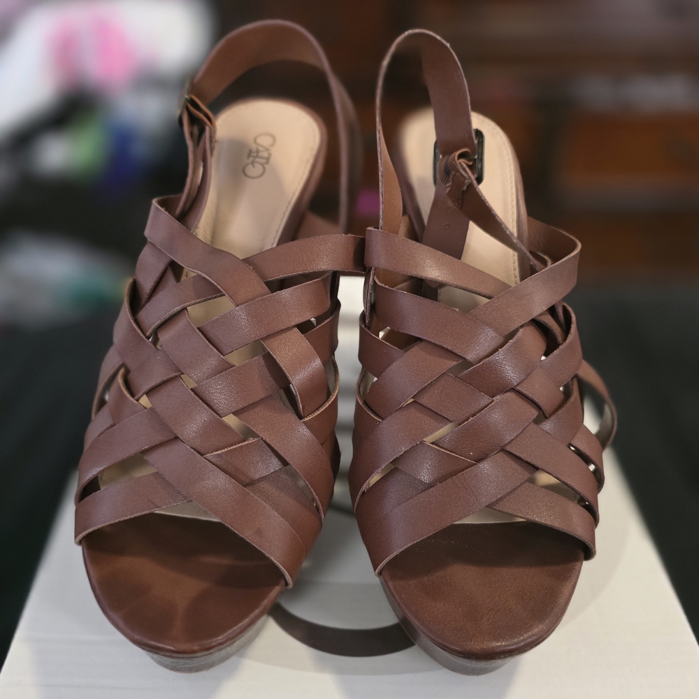 Cato Brown Woven Slingback Sandals